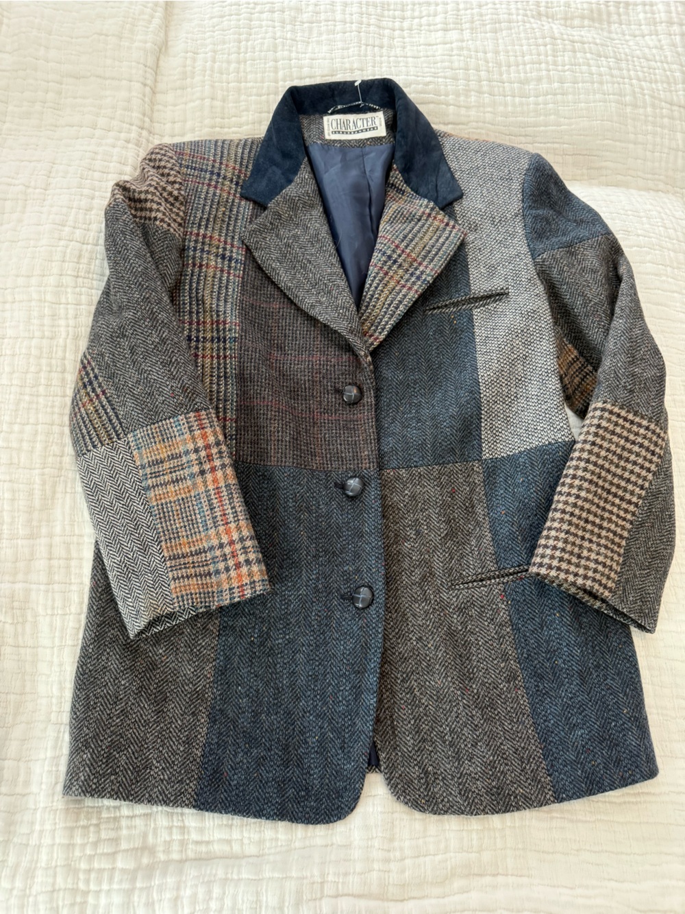 VTG Patchwork Wool Blazer Coat - Plaid EUC 1351
